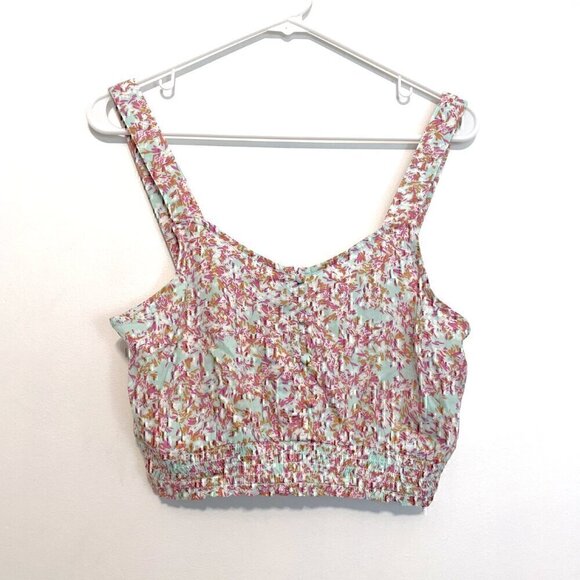 NEW NWT ROXY Sea Fog Strappy Tank Top Mint Green Multi Ditsy Floral Crop Top M - Picture 2 of 12
